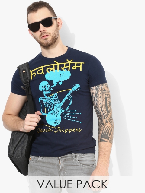 

Multicoloured Printed Regular Fit Round Neck T-Shirt, Multi