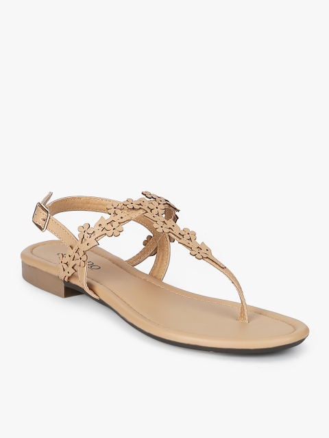 

Beige T-Strap Flats Sandals