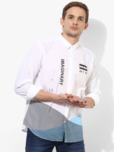 

White Printed Slim Fit Casual Shirt