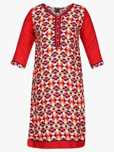 

F Loop Women Red Printed Straight Kurta