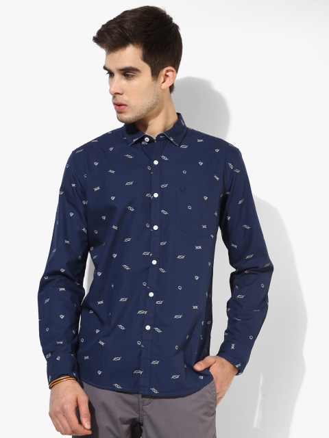 

Navy Blue Printed Slim Fit Casual Shirt
