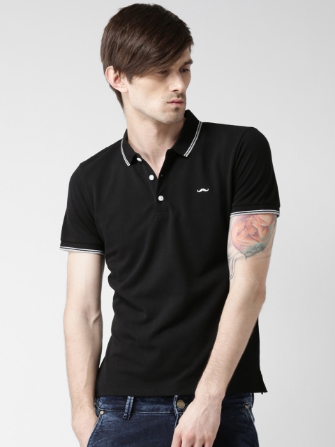 

Metersbonwe Men Black Solid Polo Collar T-shirt