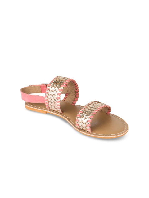 

Chumbak Women Gold-Coloured Woven Design Open Toe Flats