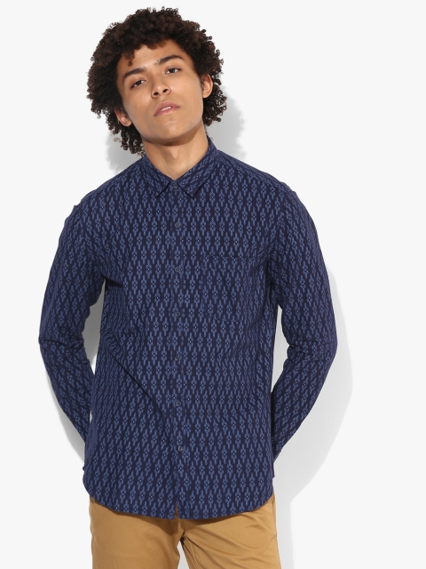 

Navy Blue Printed Slim Fit Casual Shirt