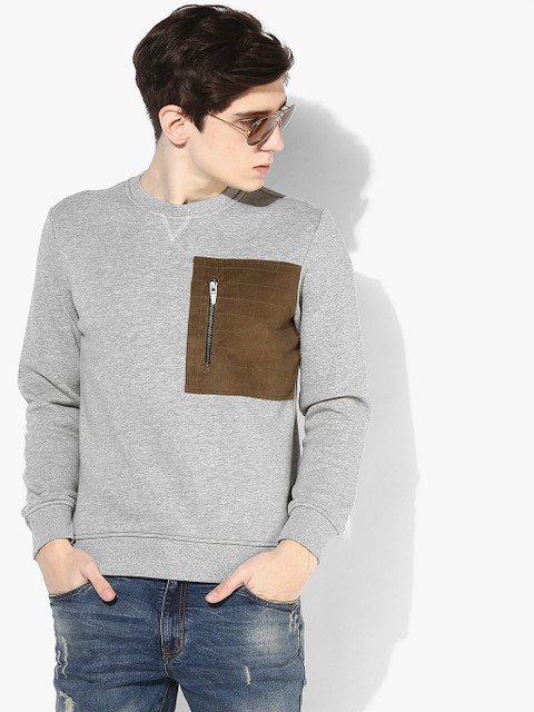 

Grey Solid Slim Fit Sweatshirt