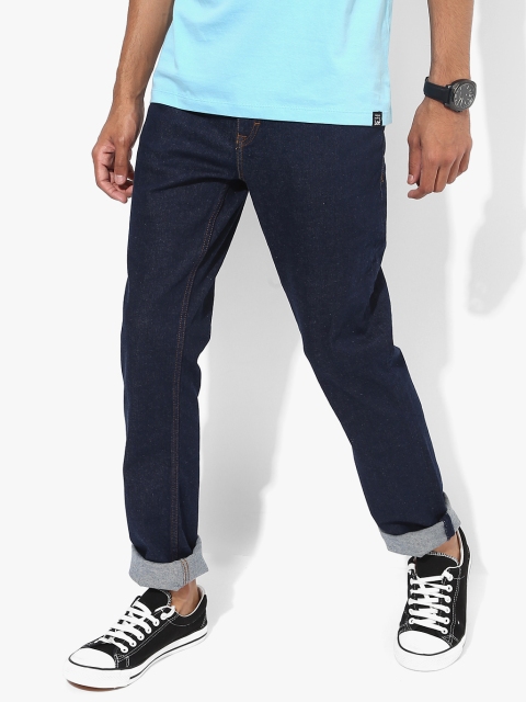 Navy Blue Solid Low Rise Regular Fit Jeans