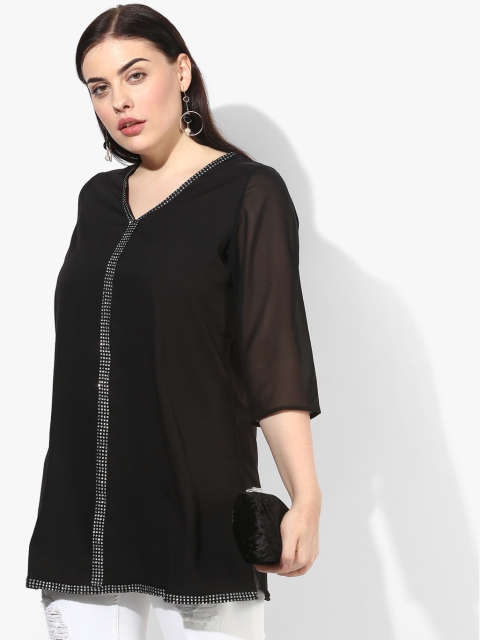 

Qurvii Plus Size Black Solid Tunic
