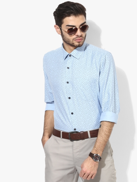 Light Blue Printed Slim Fit Casual Shirt
