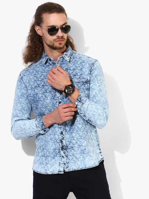

Light Blue Printed Regular Fit Denim Shirt
