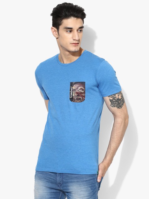 

United Colors of Benetton Men Blue Solid Round Neck T-shirt