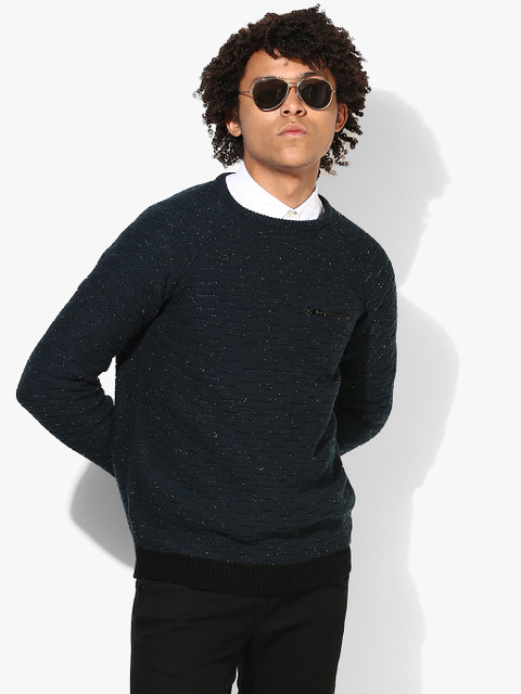 

Navy Blue Textured Round Neck Sweater