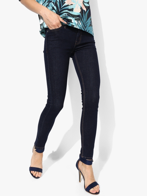 

MANGO Women Navy Blue Solid Mid-Rise Skinny Fit Jeans