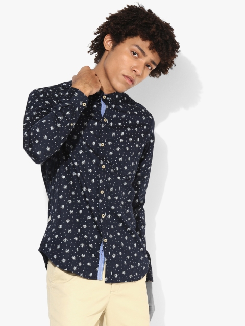 

Navy Blue Printed Slim Fit Casual Shirt