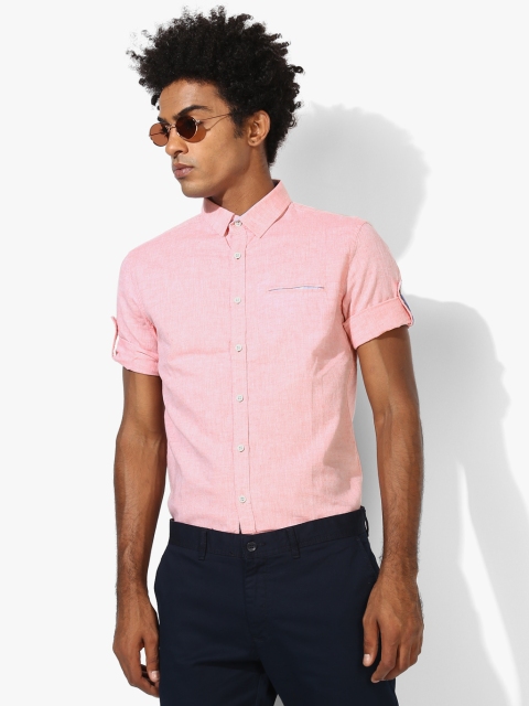 

Metersbonwe Men Pink & Pink Regular Fit Solid Casual Shirt