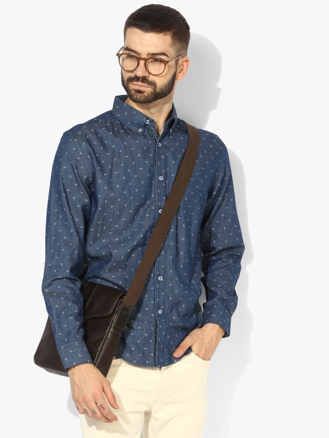 

Navy Blue Printed Regular Fit Casual Shirt