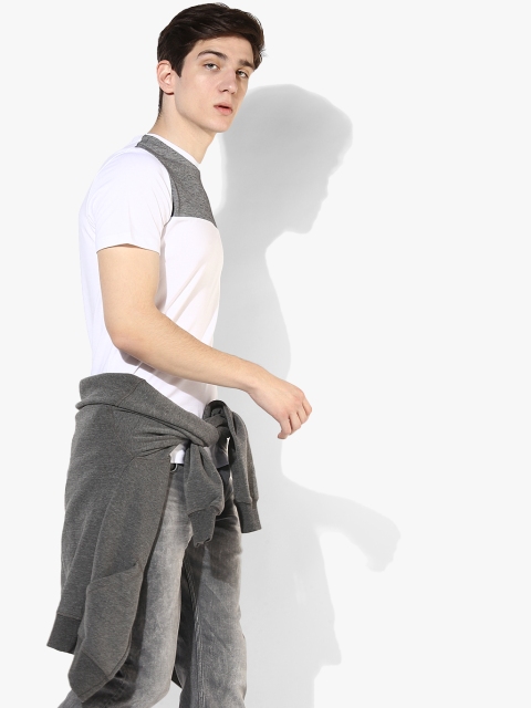 

CAMLA White & Grey Slim Fit Round Neck T-Shirt
