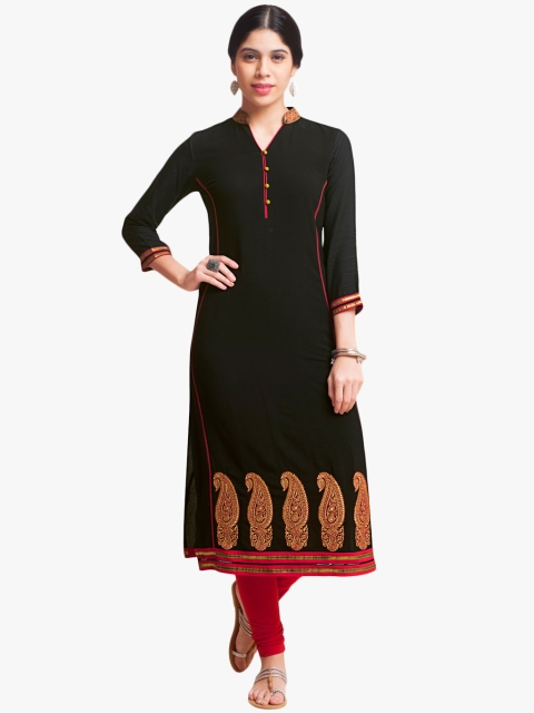 

Naari Women Black Embroidered Straight Kurta