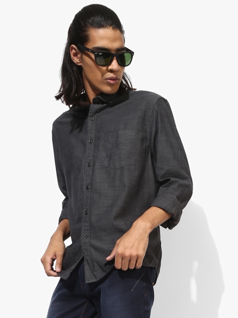 

Dark Grey Textured Regular Fit Casual Shirt