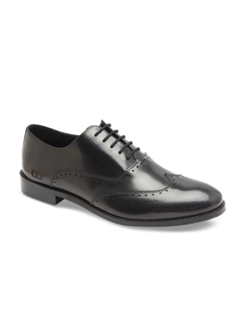 

HATS OFF ACCESSORIES Men Black Leather Semi-Formal Brogues