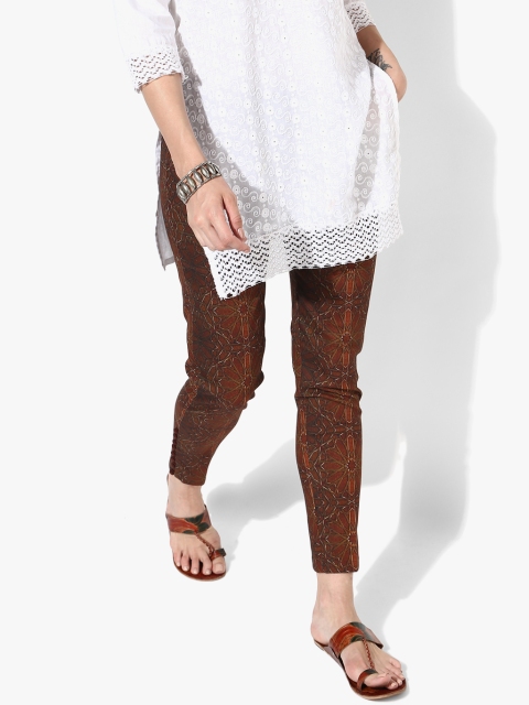 

Naari Women Brown Slim Fit Printed Regular Trousers