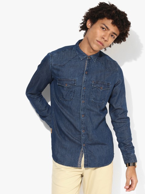 

Blue Washed Slim Fit Denim Shirt