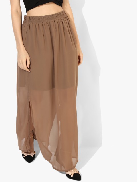 

AND Women Brown Solid Maxi A-Line Skirt