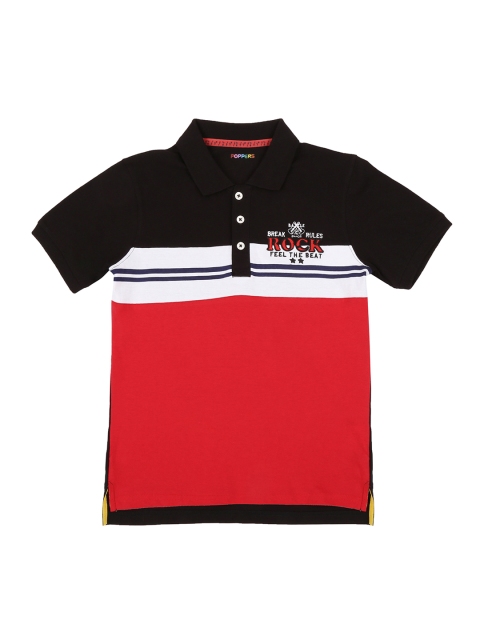

POPPERS by Pantaloons Boys Red Striped Polo Collar Pure Cotton T-shirt