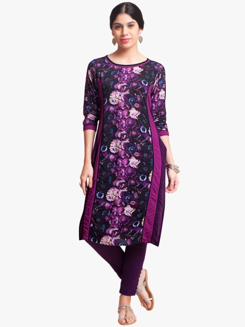 

Naari Women Purple Floral Printed A-Line Kurta