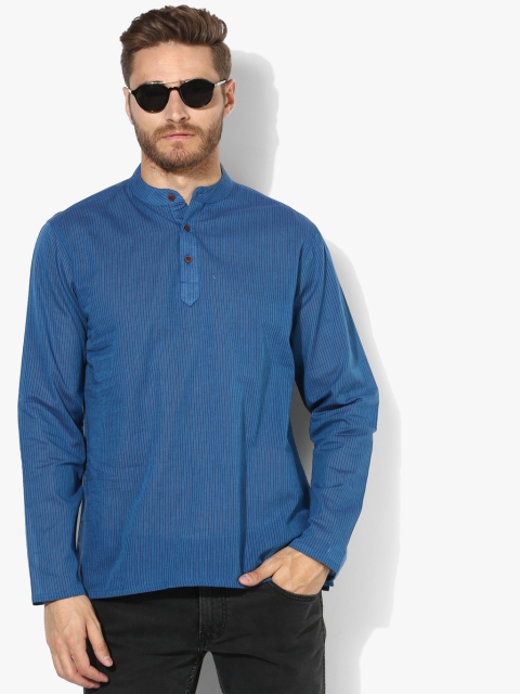 

Melange by Lifestyle Men Navy Blue Striped Straight Kurta
