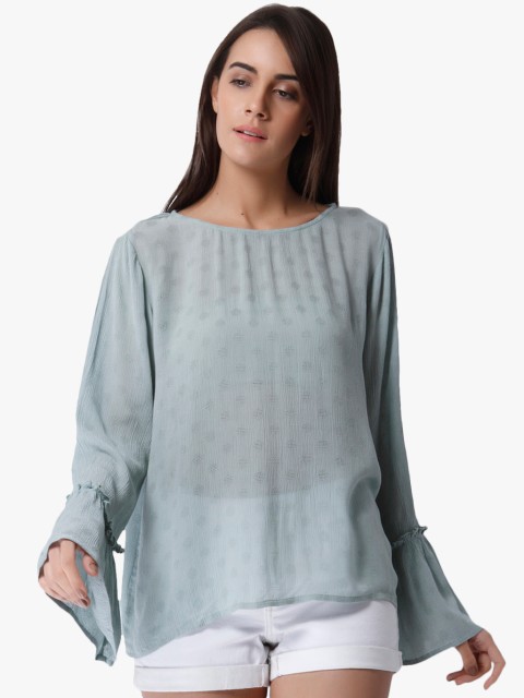 

Vero Moda Women Green Self Design A-Line Semi-Sheer Top