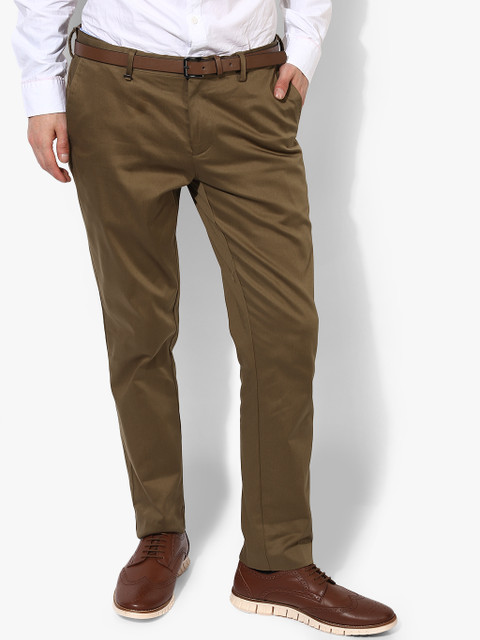 

Khaki Solid Regular Fit Chinos