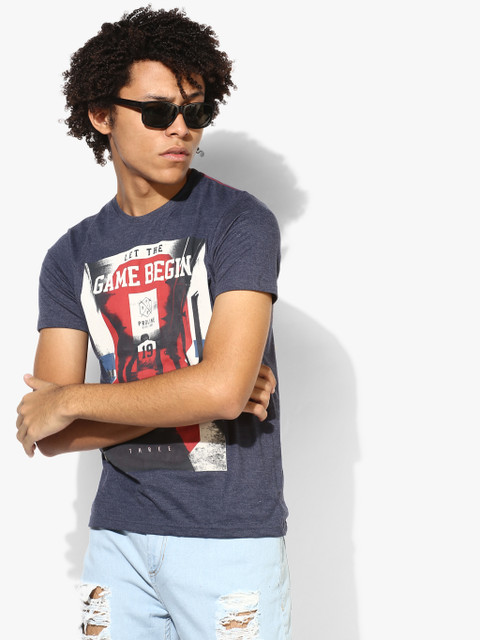 

Blue Printed Regular Fit Round Neck T-Shirt
