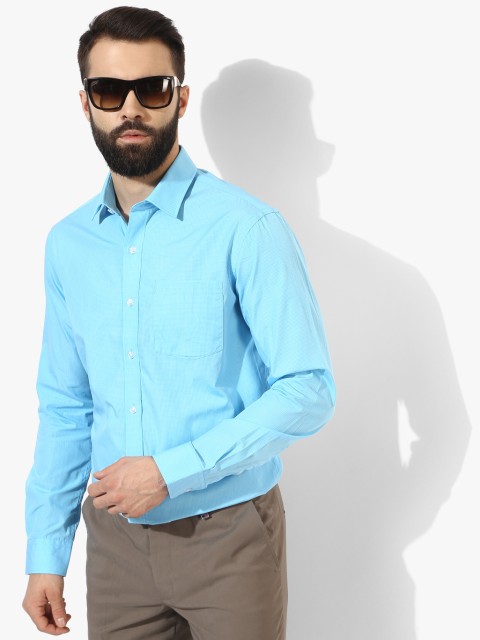 

Aqua Blue Checked Slim Fit Formal Shirt