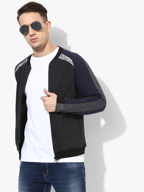 

Charcoal Grey Textured Slim Fit Sweat Jacket