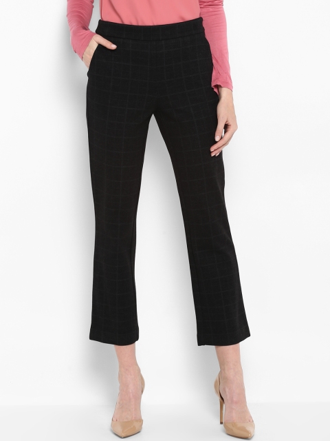 

Forever New Women Black Slim Fit Checked Peg Trousers