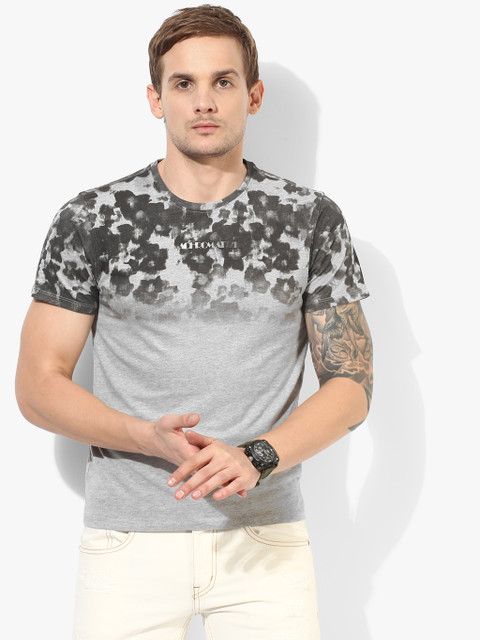 

Grey Printed Slim Fit Round Neck T-Shirt