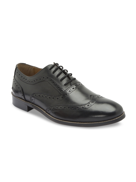 

HATS OFF ACCESSORIES Men Black Leather Semi-Formal Brogues