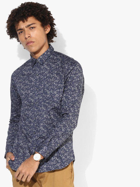 

Navy Blue Printed Slim Fit Casual Shirt