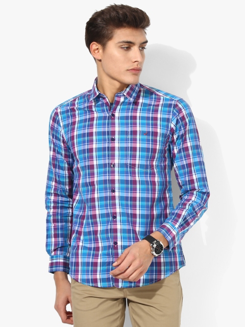 Blue Checked Slim Fit Casual Shirt