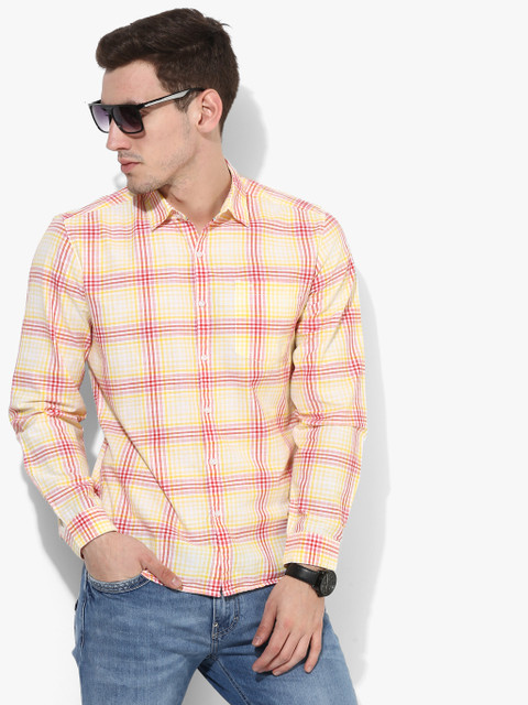

Yellow Checked Slim Fit Casual Shirt