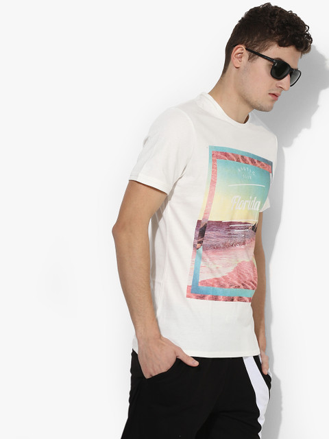 

Off White Printed Slim Fit Round Neck T-Shirt