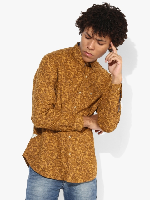 

Mustard Yellow Printed Slim Fit Casual Shirt