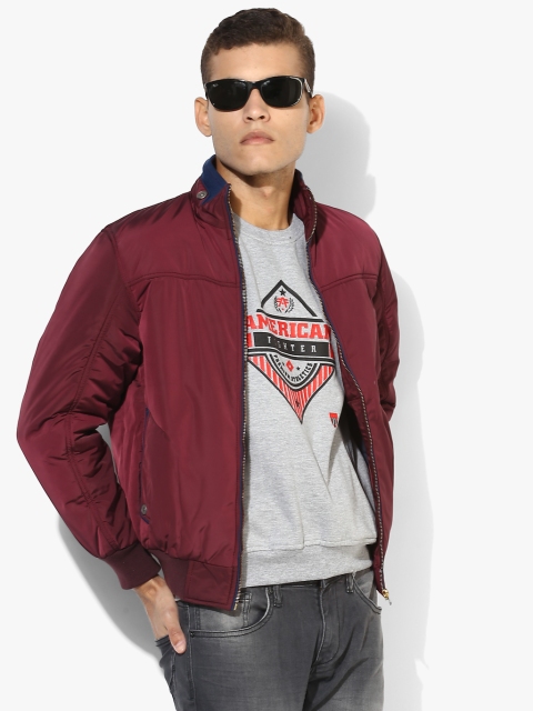 

Wine Solid Qulited Jacket, Red