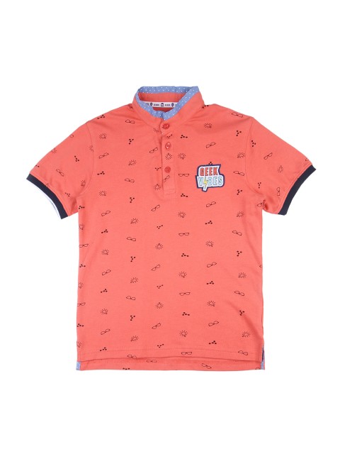 

POPPERS by Pantaloons Boys Coral Pink Printed High Neck T-shirt