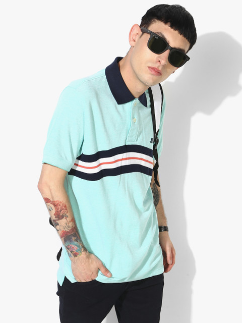

Aqua Blue Striped Regular Fit Polo T-Shirt