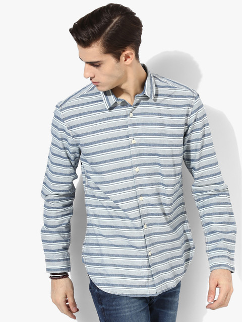 

Grey Striped Slim Fit Casual Shirt