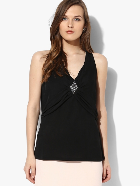 

Morgan Black Solid Strappy Top