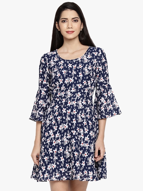 

Honey by Pantaloons Women Navy Blue Printed Fit and Flare Dress