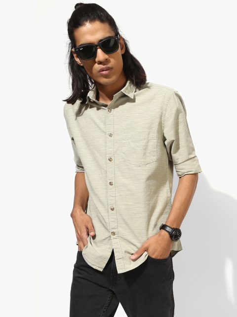 

Beige Striped Slim Fit Casual Shirt