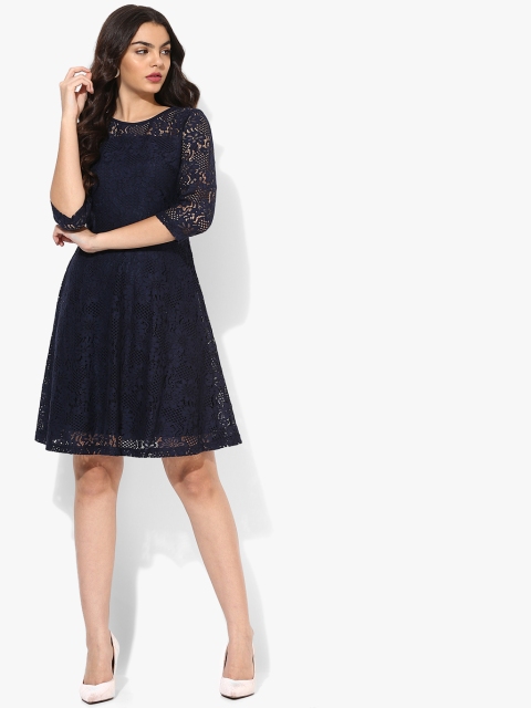 

Navy Blue Coloured Self Pattern Skater Dress